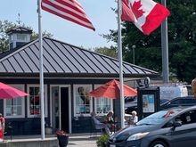 Visitor Center downtown Blaine. Flying our flag and our neighbor's.