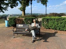 Took me a moment to realize this man reading a newspaper by the Riverwalk was actually a statue and art.