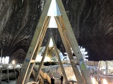 Bridge over the lake in the salt mine