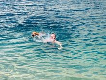 Nate and Molly swimming at the mountain lake. 