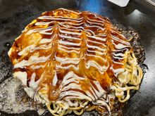 My pork + noodle okonomiyaki at dinner at Chibo