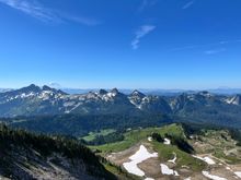 View from Panorama point - easy to see Mt Adams (left) and Mt St Helens (right). Faintly in the distance just to the right of Mt Adams is Mt Hood 