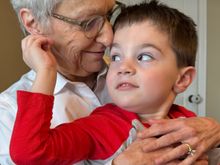 We brought lunch from a BBQ restaurant, but he wasn’t interested in eating anything. But he didn’t mind climbing onto Joyce’s lap anyway!