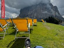 Resting at the top in the last bit of sun. The weather was about to change.