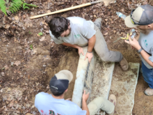 The first steps.  Each stone is 3 feet wide and 5.5 to 6 inches thick.