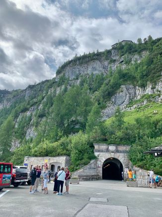 After a treacherous 30 minute ride from the site of the former Nazi HQ (see above photos) requiring special buses, we reach the original 100 yard tunnel leading to the elevator.