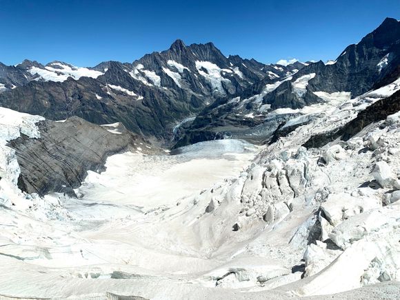 On the train to Jungfrauloch and it stopped for a quick lookout over the Aletsch Glacier, the longest in the alps, although receding a lot since the 1990s..
