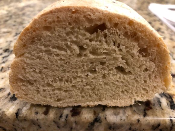 Does not look like any ciabatta I’ve ever eaten 🙁. Crust excellent, misting dough with water before cooking and a few more times during the first ten minutes of baking does yield a great result. 