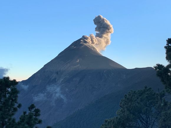 Our first eruption of Volcano Fuego from our base camp on Volcano Acatenango.