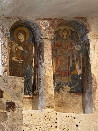Frescoes in a cave church 