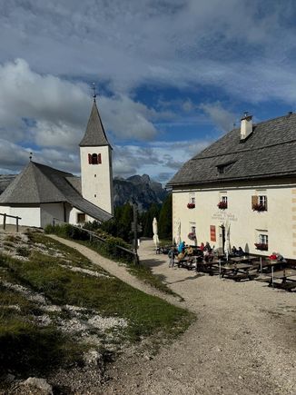 Adjacent rifugio is popular spot for coffee and strudel