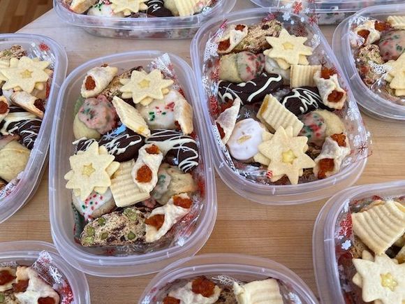 This is the cookie layer. Someone thought I made chocolate chip cookies for my holiday boxes. 