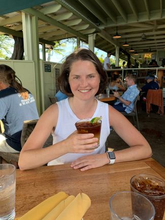 First mai tai of the trip this afternoon. I don’t really like them, but when in Hawaii....

It was exceptionally windy today so we didn’t do much: read books, the daughter did some homework, played Qwirkle and went to a late lunch. 

We have some poke in the fridge for dinner and a bottle of champagne.  

At home there is 16 inches of new snow and below zero weather.  Yay?