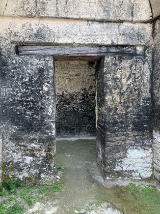 Entrance to a nobleman’s bedroom, Tikal.  The wood beam is original and dated to about 700 A.D.