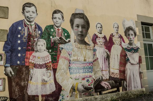 More art. This large colorized mural depicting children was across from St. Mathieu church.