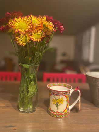 This is a mug from Wales along with my birthday flowers. They match!! The mug s have the Welsh daffodils on them. Very nice. 