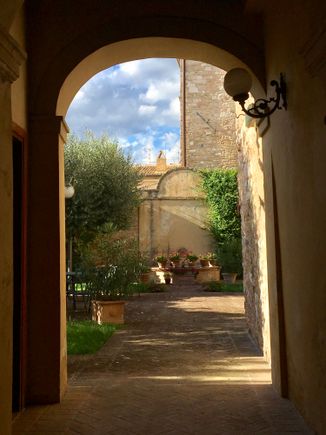 Walkway leading toward the shared terrace
