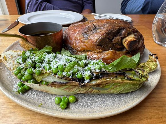 Our lunch at Coombe Winery. Ed and I shared this very delicious roasted shoulder of lamb with mint peas for two.