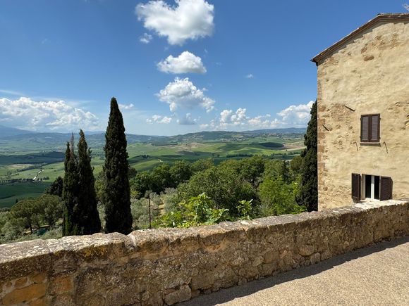 Views of Val D'Orcia from behind the Pienza Cathedra.