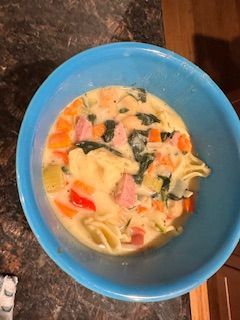 Dh loved the soup.  It was very tasty and perfect for a cold night.  I did add red bell pepper and fresh spinach to the recipe.  I also used one container of no sodium chicken broth and then two cups of water to make the six cups in the recipe.  Will I make it again….absolutely 