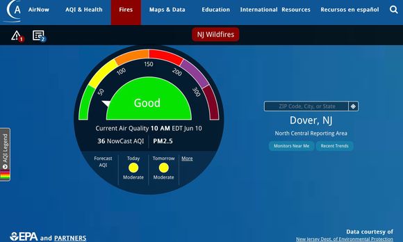You can check maps and current status at… airnow.gov
