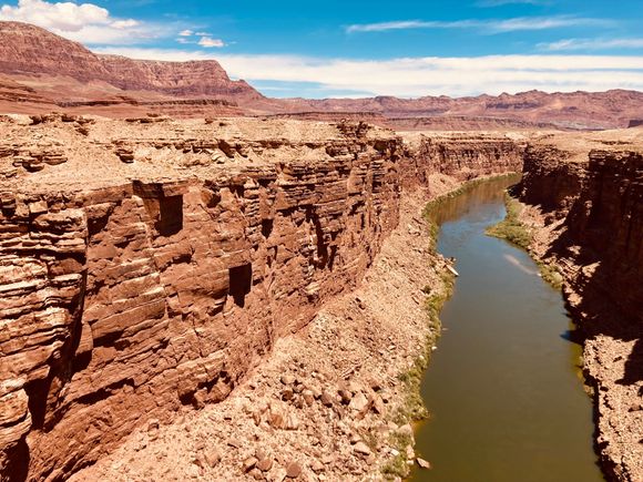 Overlooking Colorado River at Historic Navajo Bridge. Vermilion cliffs are off to the far left 