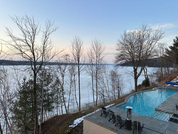 Time for my swim… Sandy is researching solar panels for my pool at home ☺️