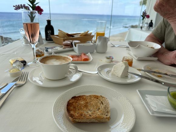 View of Ocean from breakfast table....hot and cold foods served