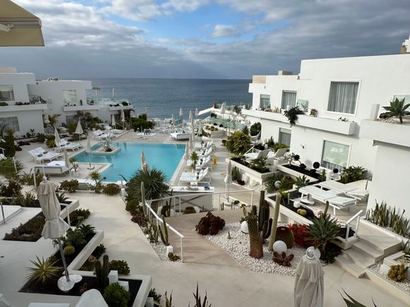View from our terrace toward pool and Atlantic Ocean beyond....