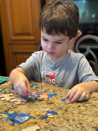 He seems to really enjoy putting puzzles together.