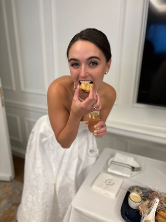 We insisted on cocktail franks even though the caterer thought we were joking. They gave the bride and groom a few minutes to try all the apps before the cocktail party. We also had espresso martinis with the dessert. My idea and the caterer is now adding it to the menu choices… 