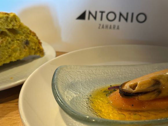 Complimentary mussel in escabeche.   Why do the mussels here taste so much better than those back home?