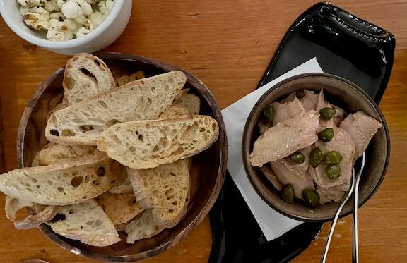 Small dinner snack of tuna/capers on toast.