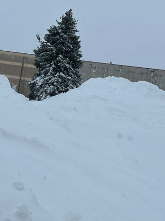 mountains of piled up snow in town.