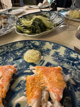 Half of the fish, served with cabbage and THE most excellent boiled potato.   If only I could bring home a bag of these Galician potatoes..you cannot imagine how much better they are than any potato I have eaten before.....   Only those in Lanzarote come remotely close...but these are more flavorful.