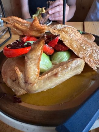 Roast chicken with skin detached and fried