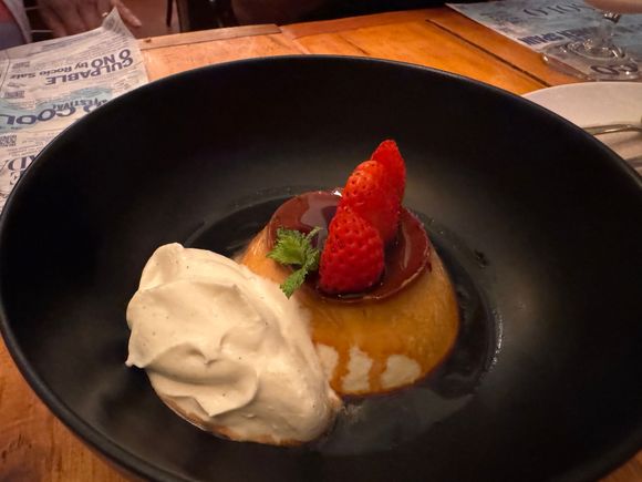 Flan with tonka bean ice cream, Bodega Amores 