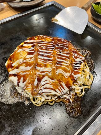 My pork + noodle okonomiyaki at dinner at Chibo