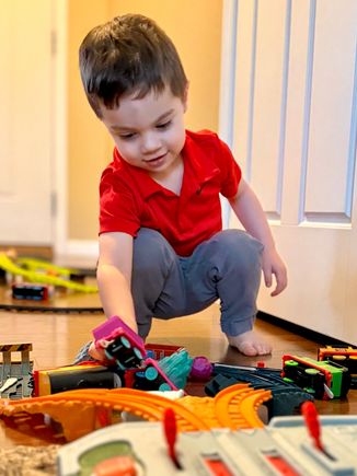 One of his grandmother's got him this train set, which he loves