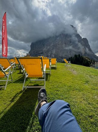 Resting at the top in the last bit of sun. The weather was about to change.
