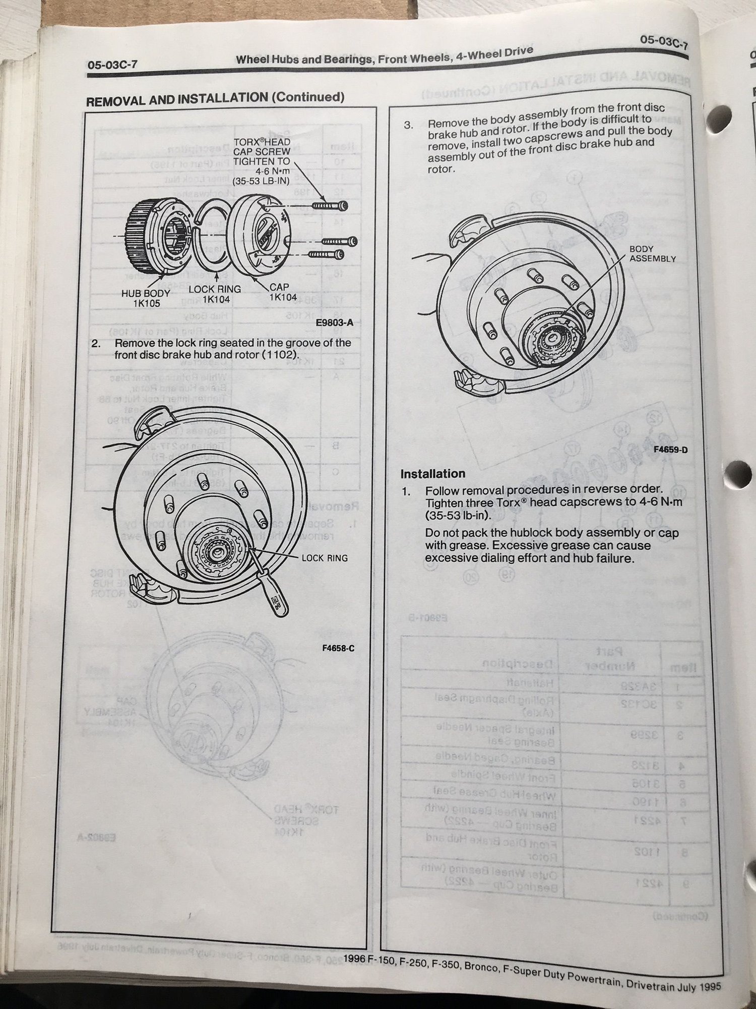 Dana 60 spindle nut correct torque/wheel bearing replacment Ford