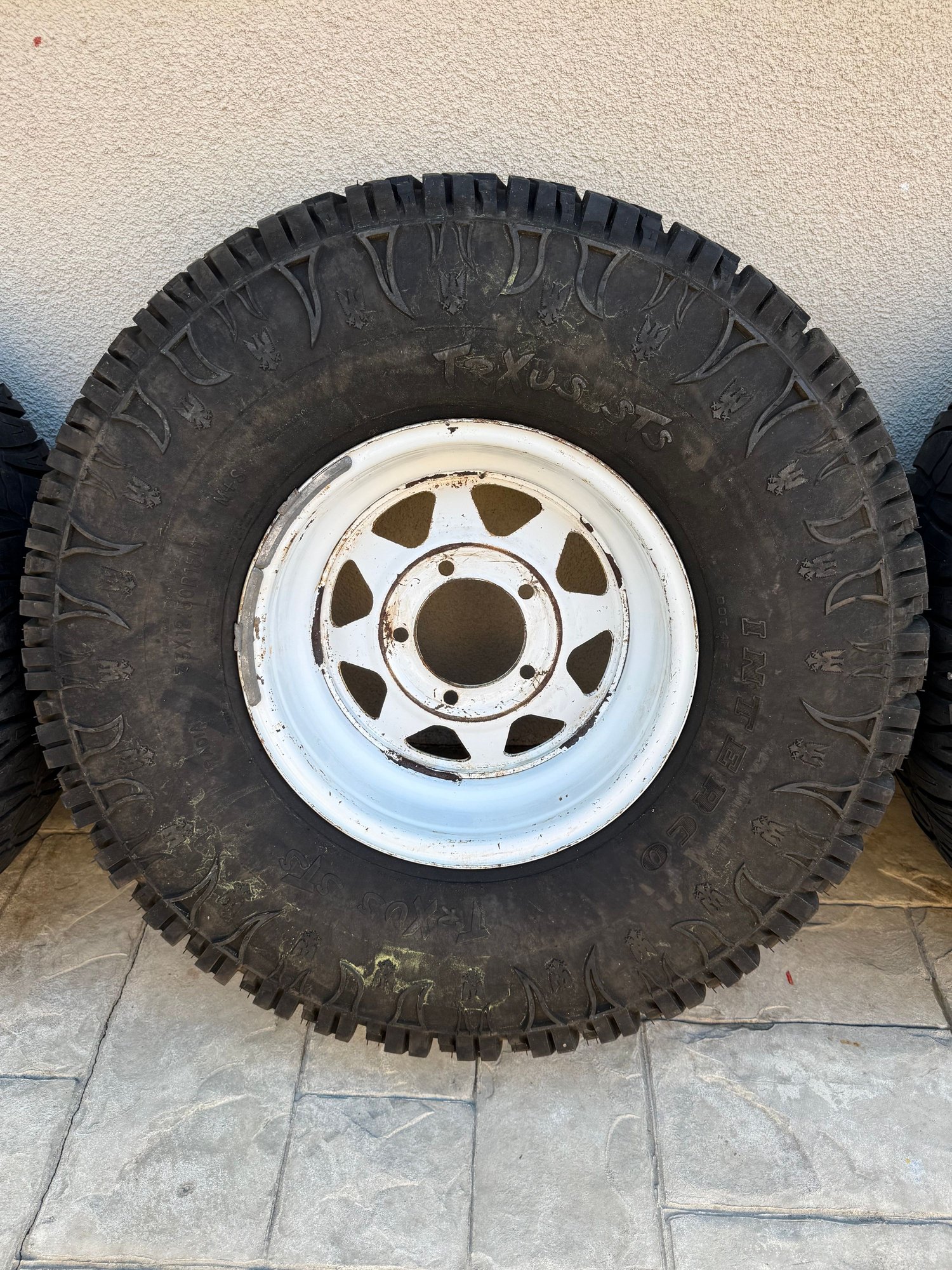 Wheels and Tires/Axles - Set of 5 Vintage wagon wheels 15x8.5, 5x5.5, F100, F250, Bronco, Jeep, with worn tires - Used - -1 to 2026  All Models - Los Altos, CA 94024, United States