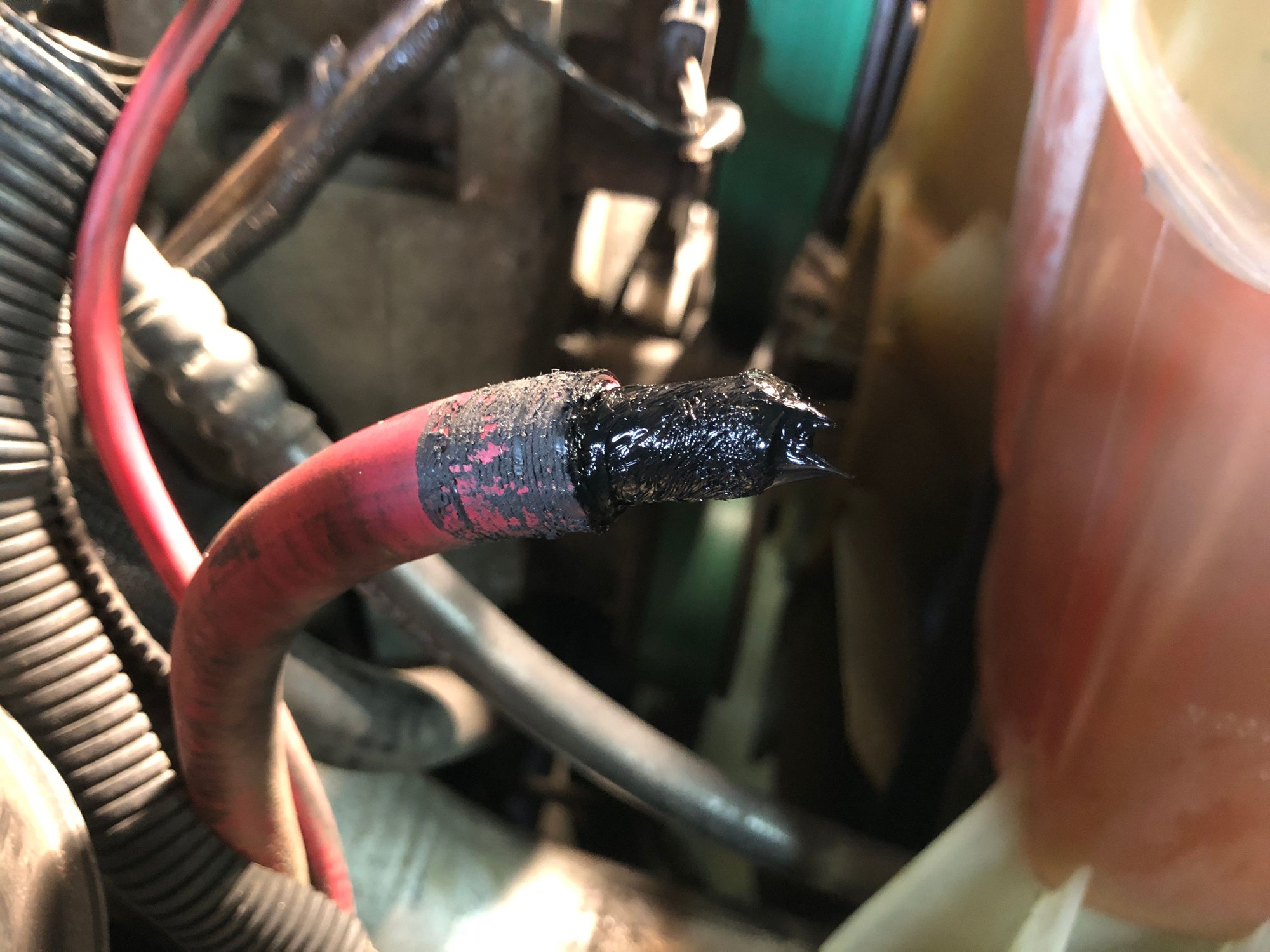 Showing the saturation I got on the cable from the lugs. That was before I even used heat. 