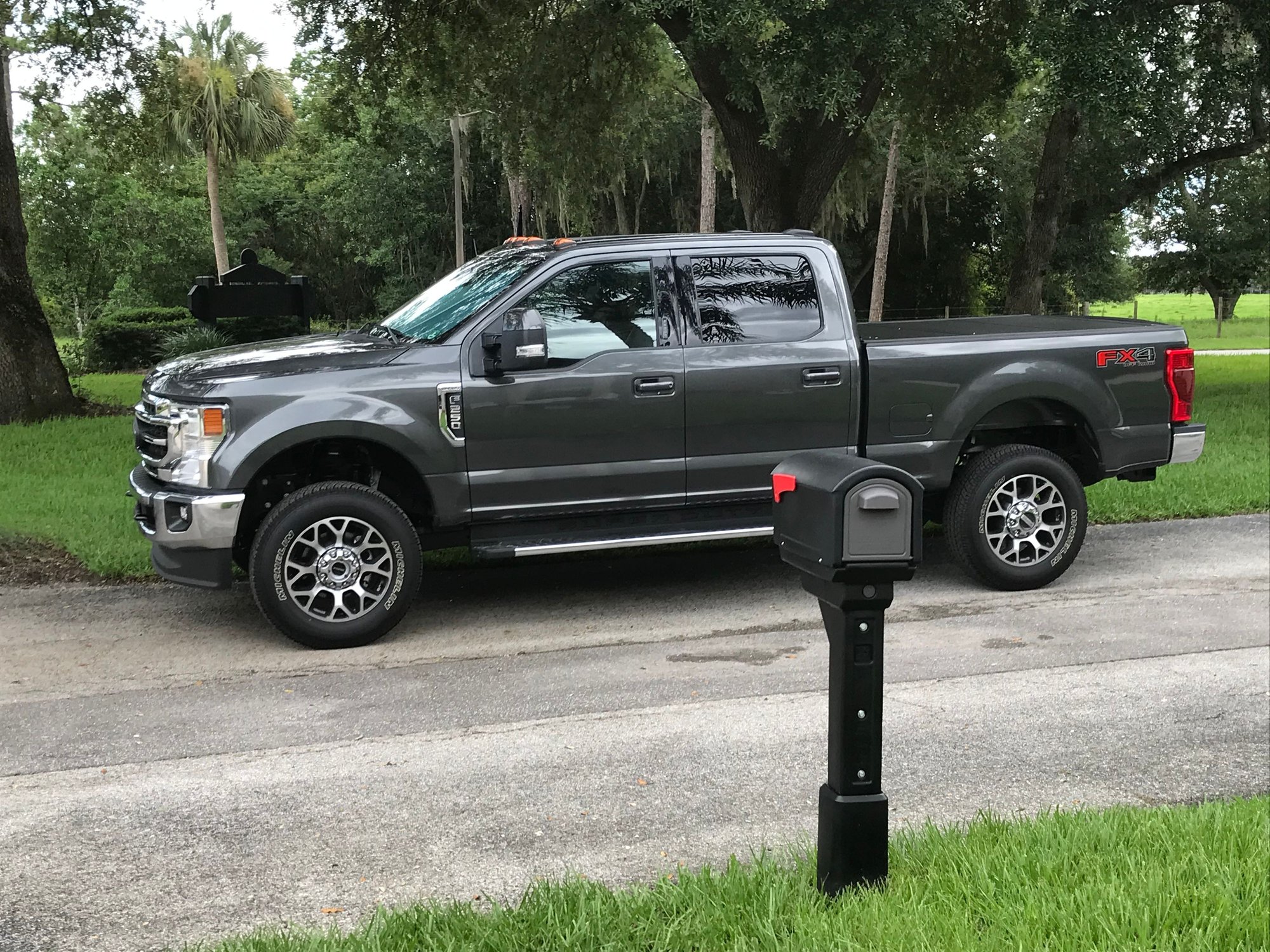 2020 F250 4" Rear Blocks Installed with 2.5" level, 37" Nittos. Results