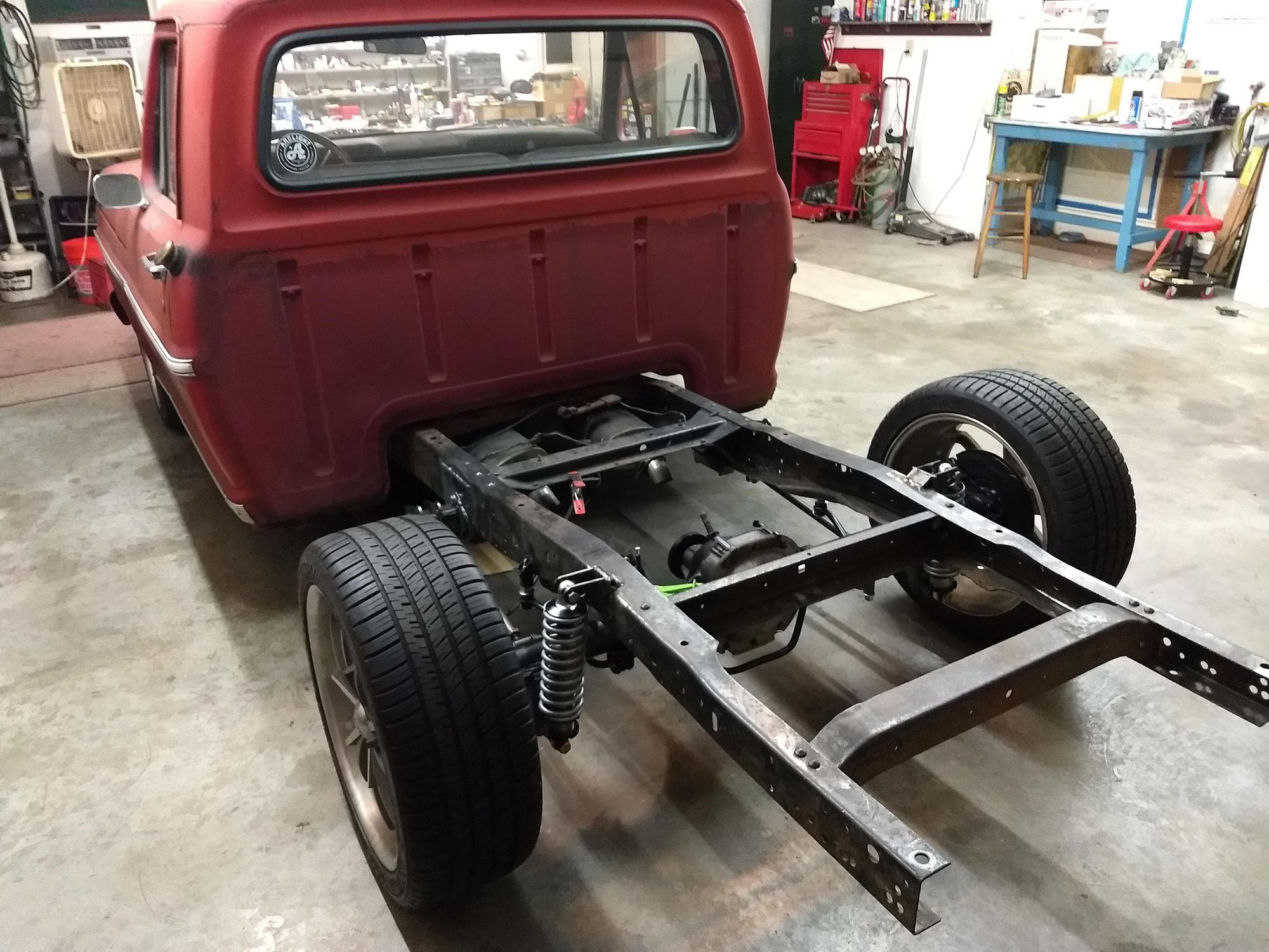 Panhard bar, sway bar and coilovers installed.
