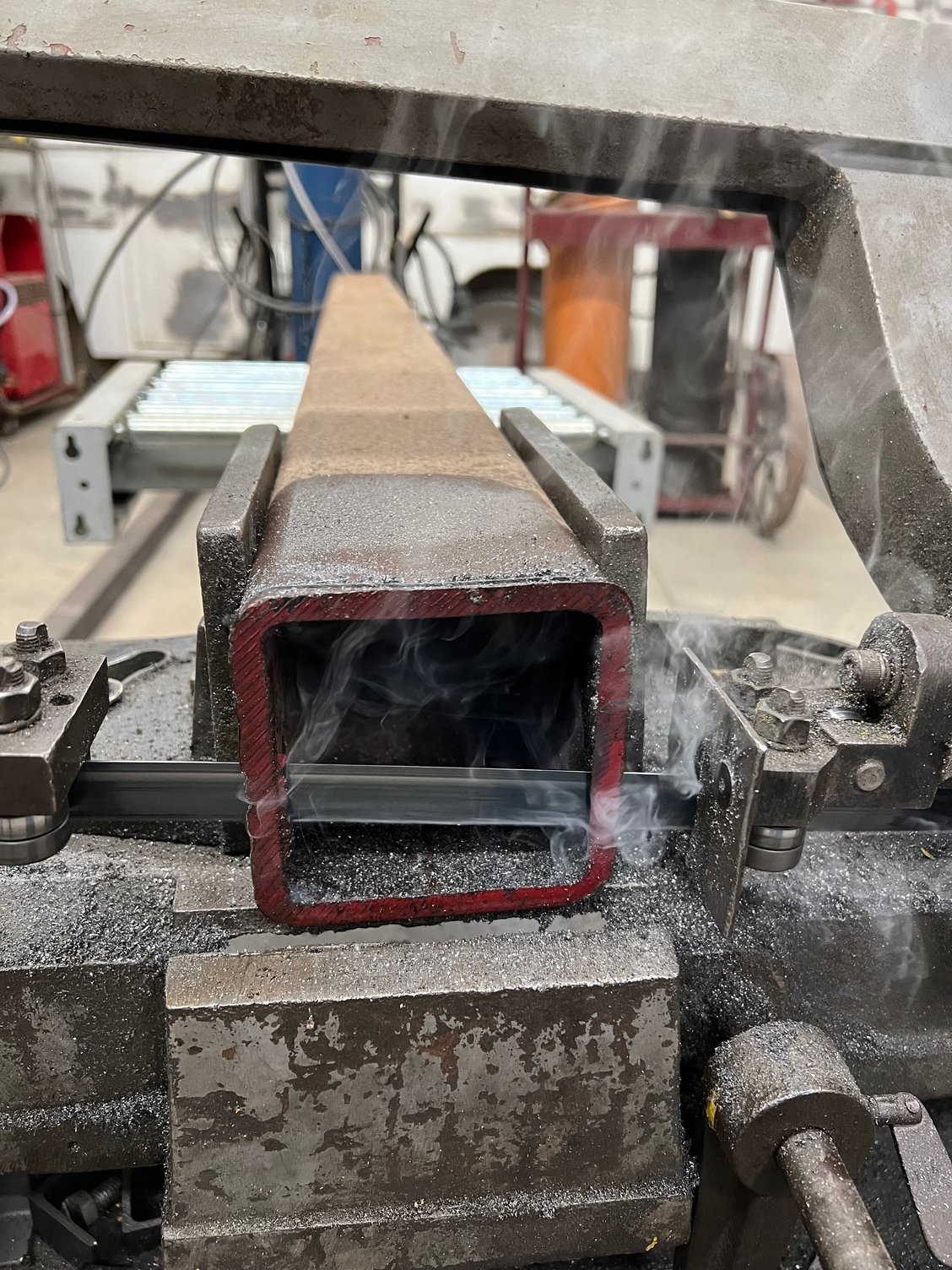 Started cutting 4 inch tubing for the upright support.