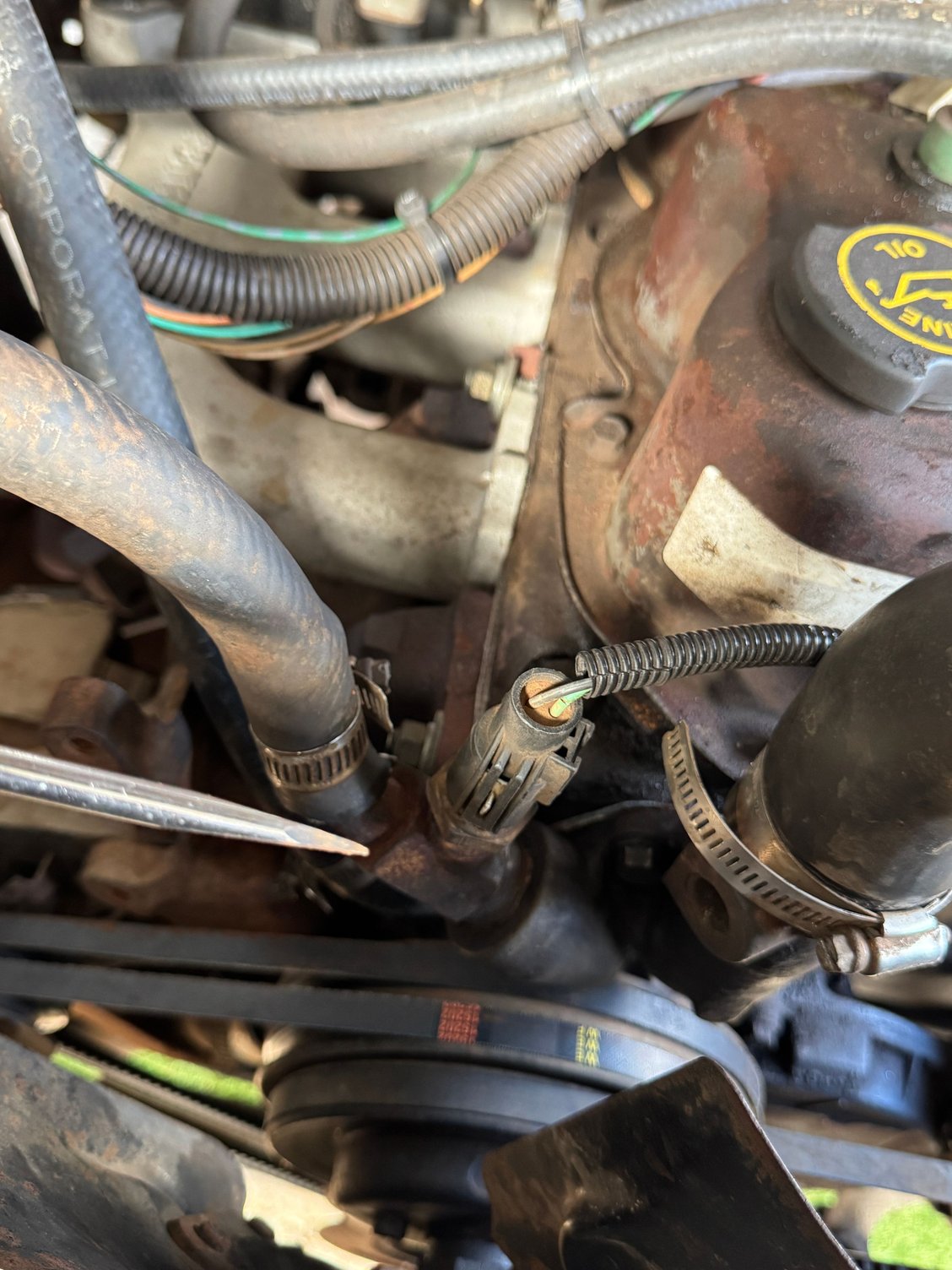 Heater hose outlet and thermostat housing 