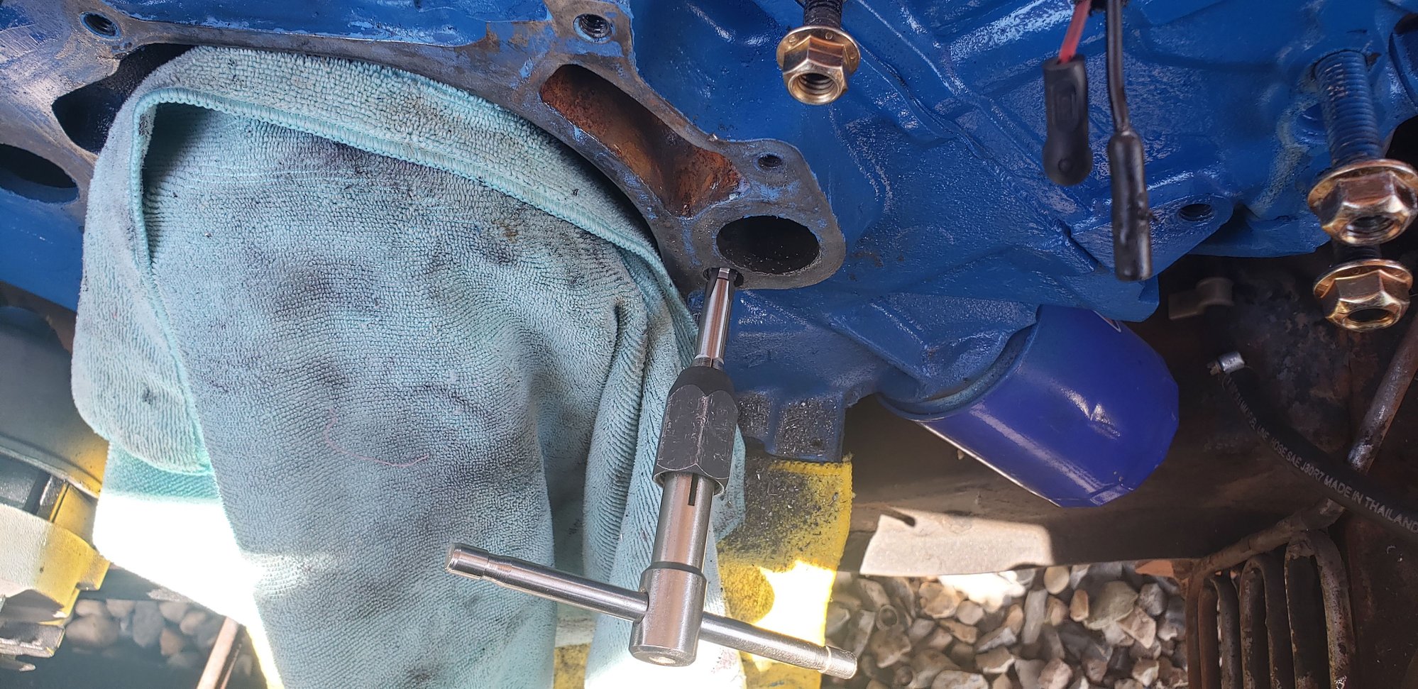 460 with a broken bolt in the block. Its screwed Ford Truck