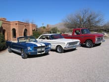 Restomodded '66 Mustang convertible, '64 Falcon Sprint, and '66 F100.  Mustang currently undergoing engine upgrades.  Falcon has 5.0/5 speed from 91 Mustang. Truck is 390/5 speed.