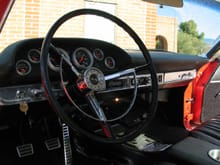 63.5 Galaxie XL interior.  AutoMeter Sport Comp gauges, the way it should have come back in '63.  5 speed shifter in original console location.  Cup holders installed in console top.